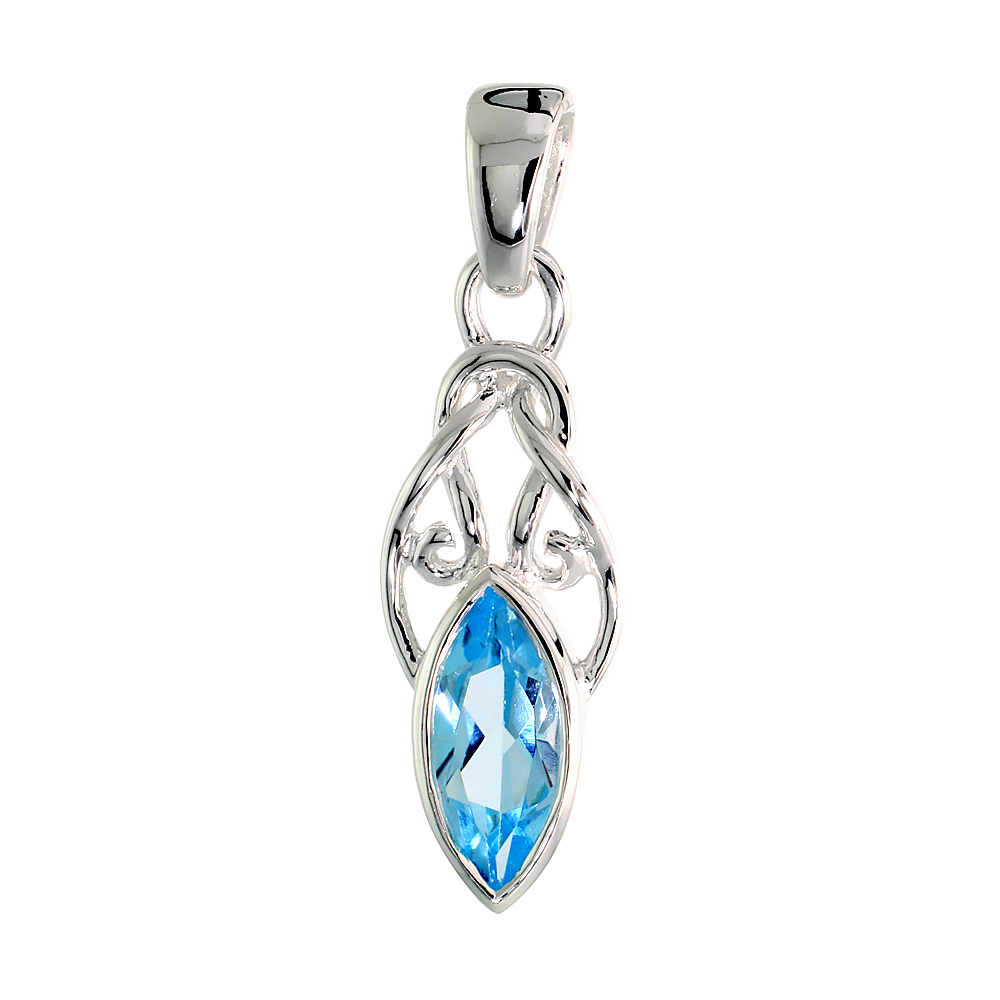 Sterling Silver Genuine Marquise Blue Topaz Knot Pendant, 1 1/16 inch long