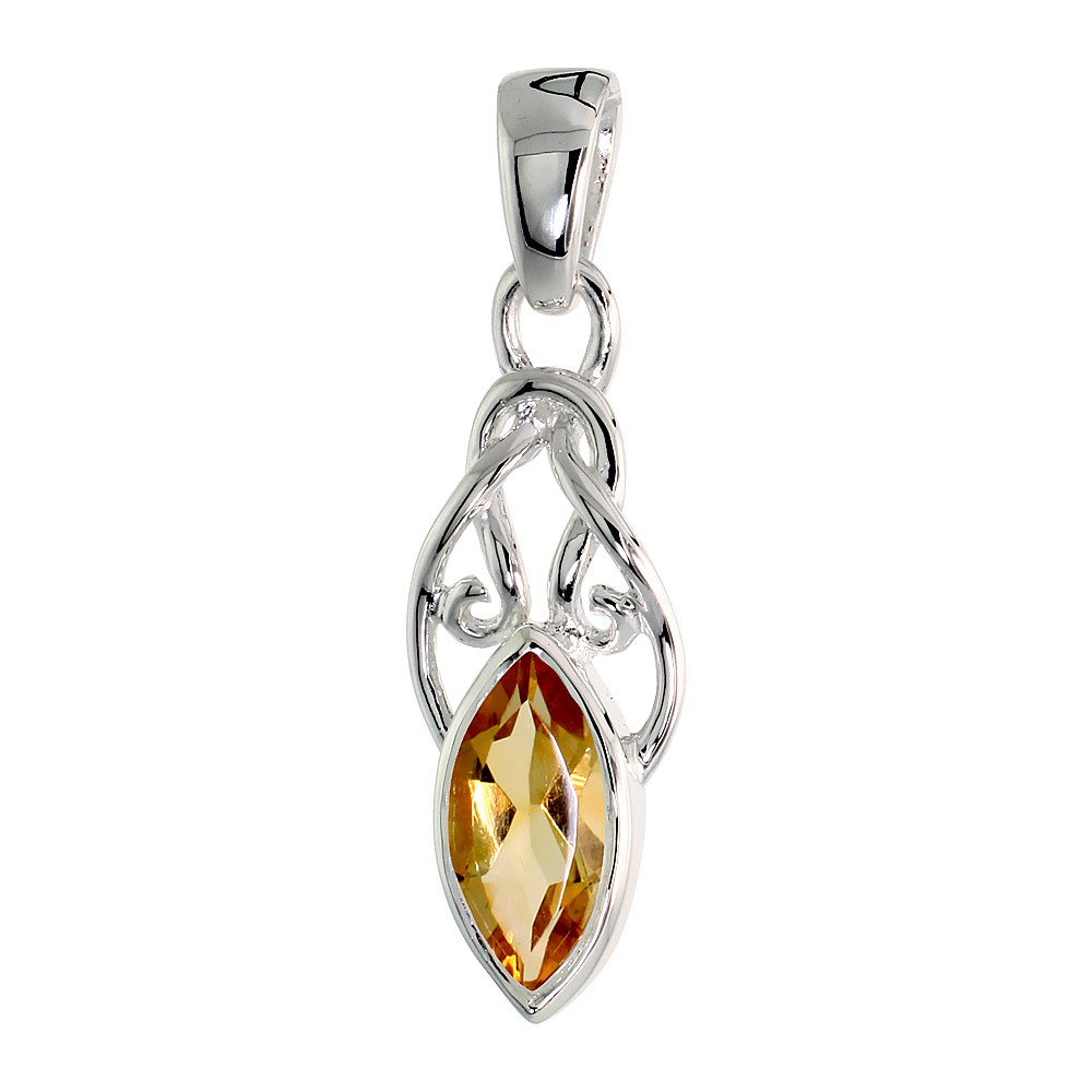 Sterling Silver Genuine Marquise Citrine Knot Pendant, 1 1/16 inch long