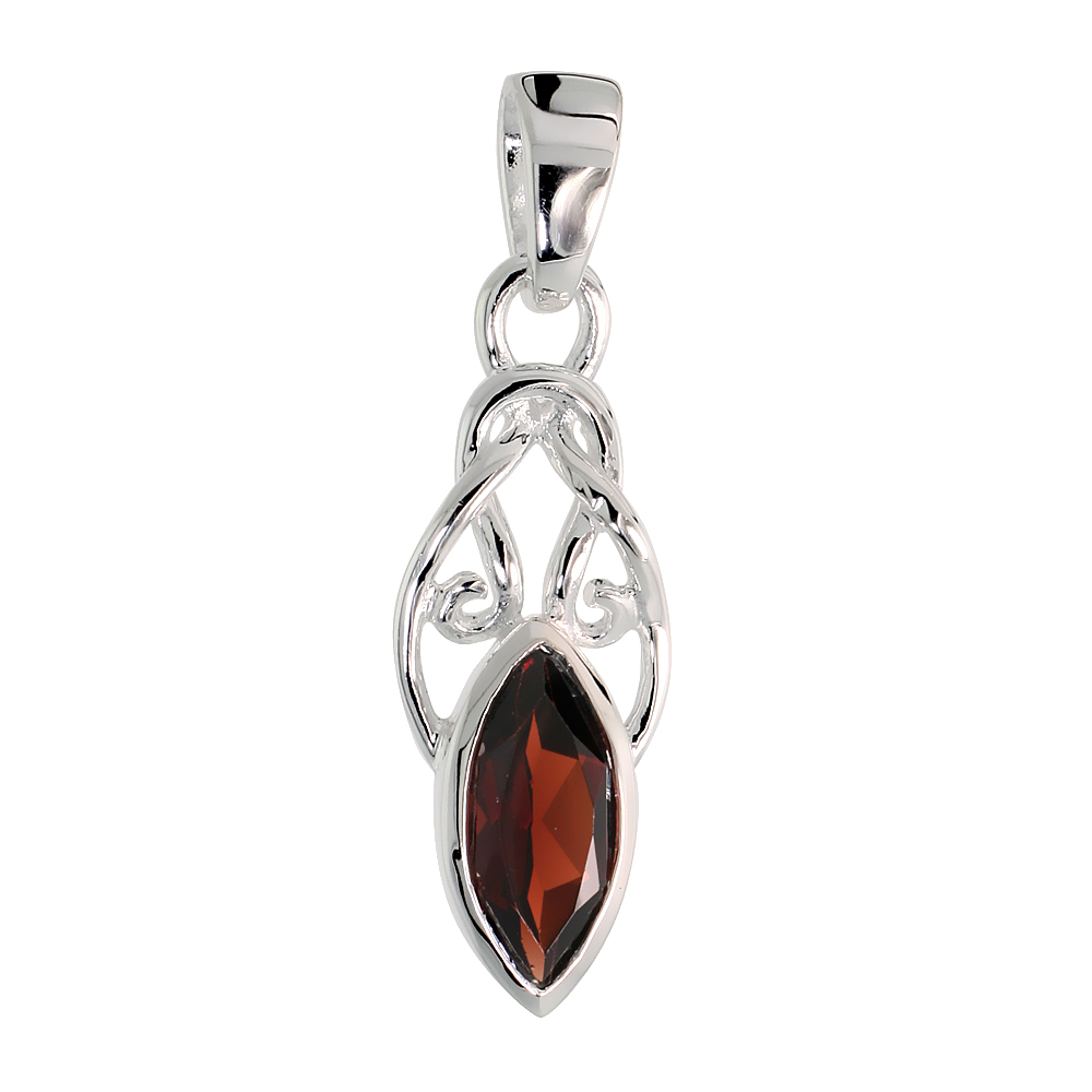 Sterling Silver Genuine Marquise Garnet Knot Pendant, 1 1/16 inch long
