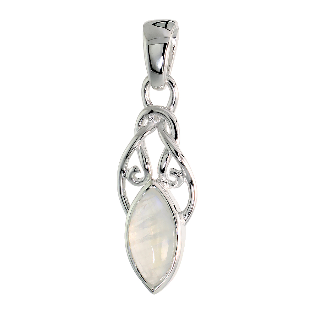 Sterling Silver Genuine Marquise Moonstone Knot Pendant, 1 1/16 inch long