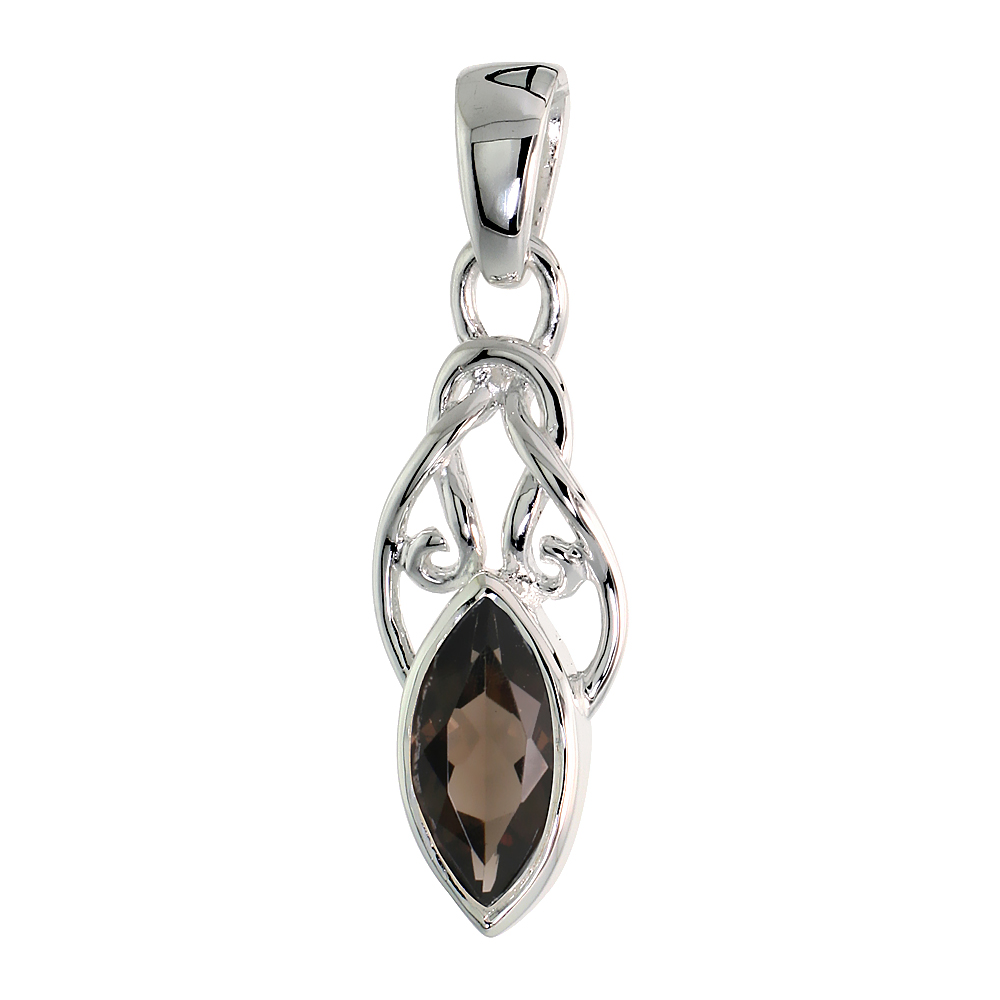 Sterling Silver Genuine Marquise Smoky Topaz Knot Pendant, 1 1/16 inch long