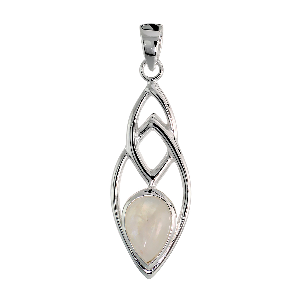 STERLING SILVER GENUINE MOONSTONE TEARDROP PENDANT, 1 1/2 INCH LONG