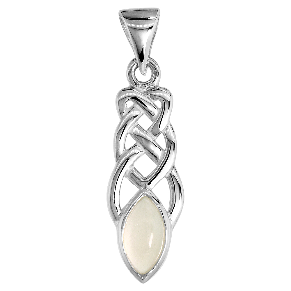 STERLING SILVER GENUINE MOONSTONE CELTIC MOTHERHOOD KNOT PENDANT, 1 1/8 INCH LONG