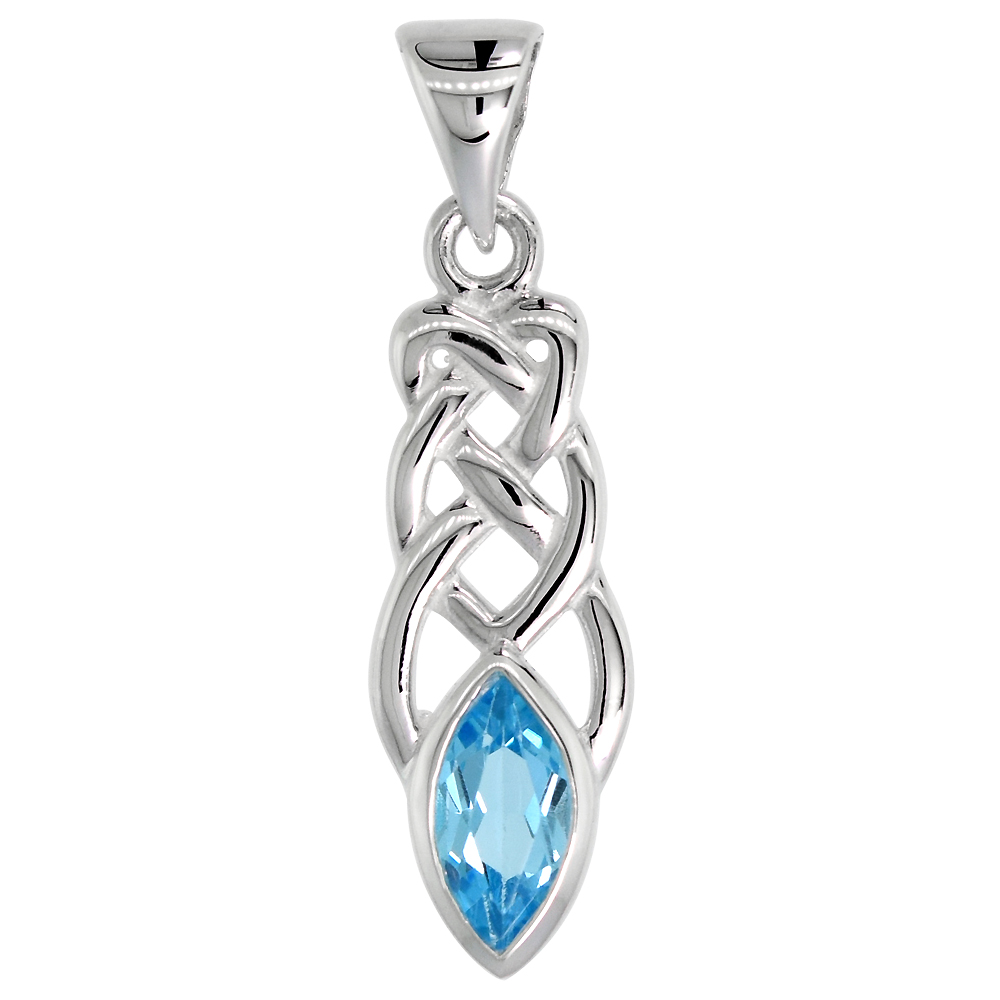 Sterling Silver Genuine Blue Topaz Celtic Motherhood Knot Pendant, 1 1/8 inch long