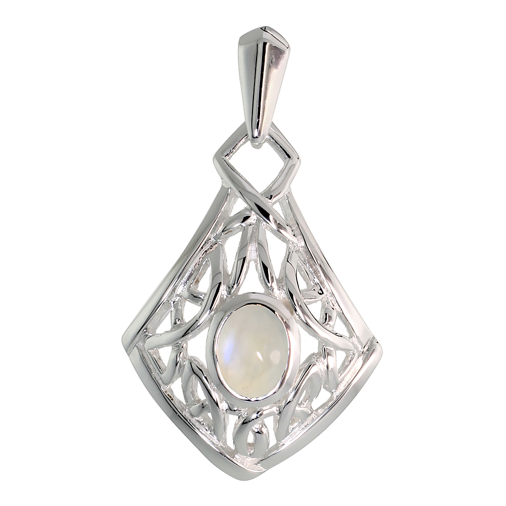 STERLING SILVER GENUINE MOONSTONE CELTIC QUATERNARY KNOT PENDANT, 1 1/4 INCH LONG
