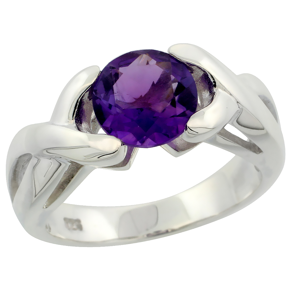 STERLING SILVER AMETHYST HUGS & KISSES RING 1.85 CT 5/16 INCH WIDE, SIZES 6 - 10