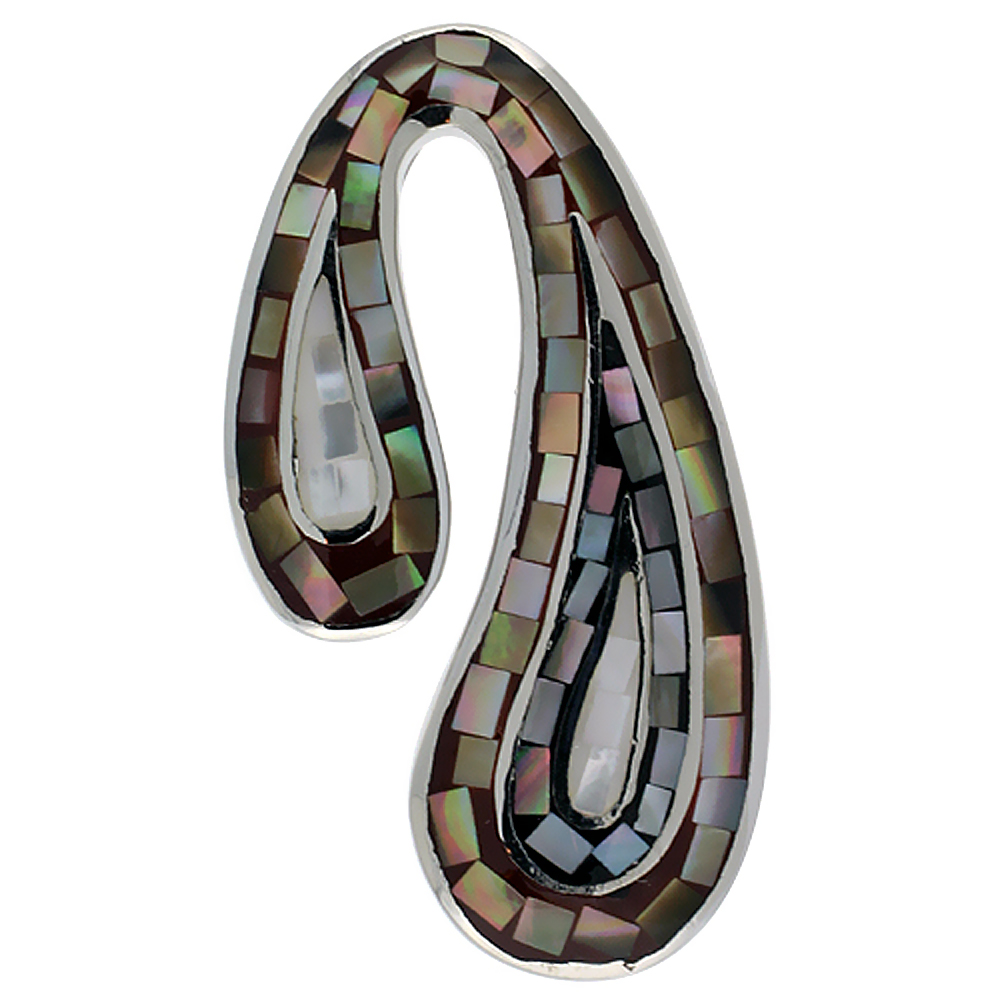 Sterling Silver Natural Shell Mosaic Free Form Pendant, 3/4 inch wide