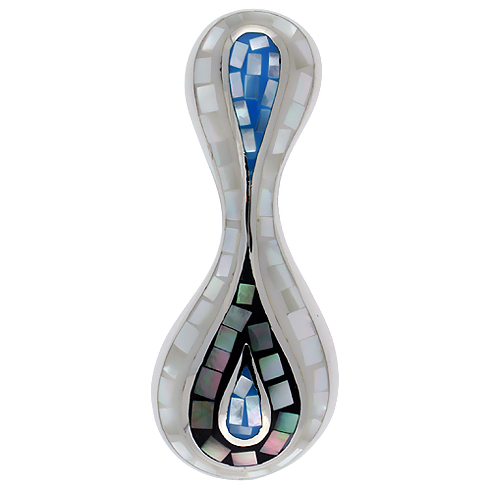 Sterling Silver Natural Shell Mosaic Free Form Pendant, 11/16 inch wide