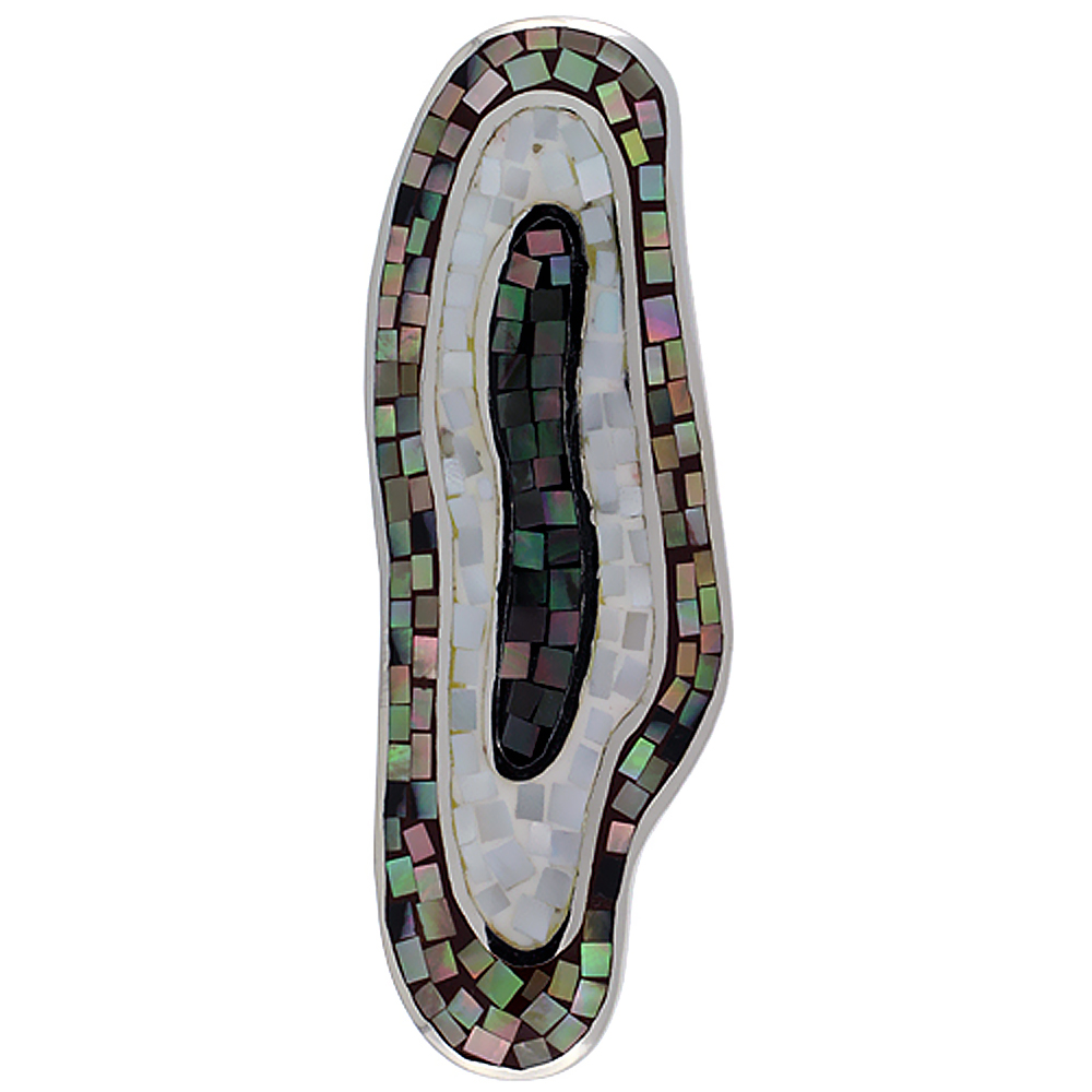 Sterling Silver Natural Shell Mosaic Elongated Pendant, 11/16 inch wide