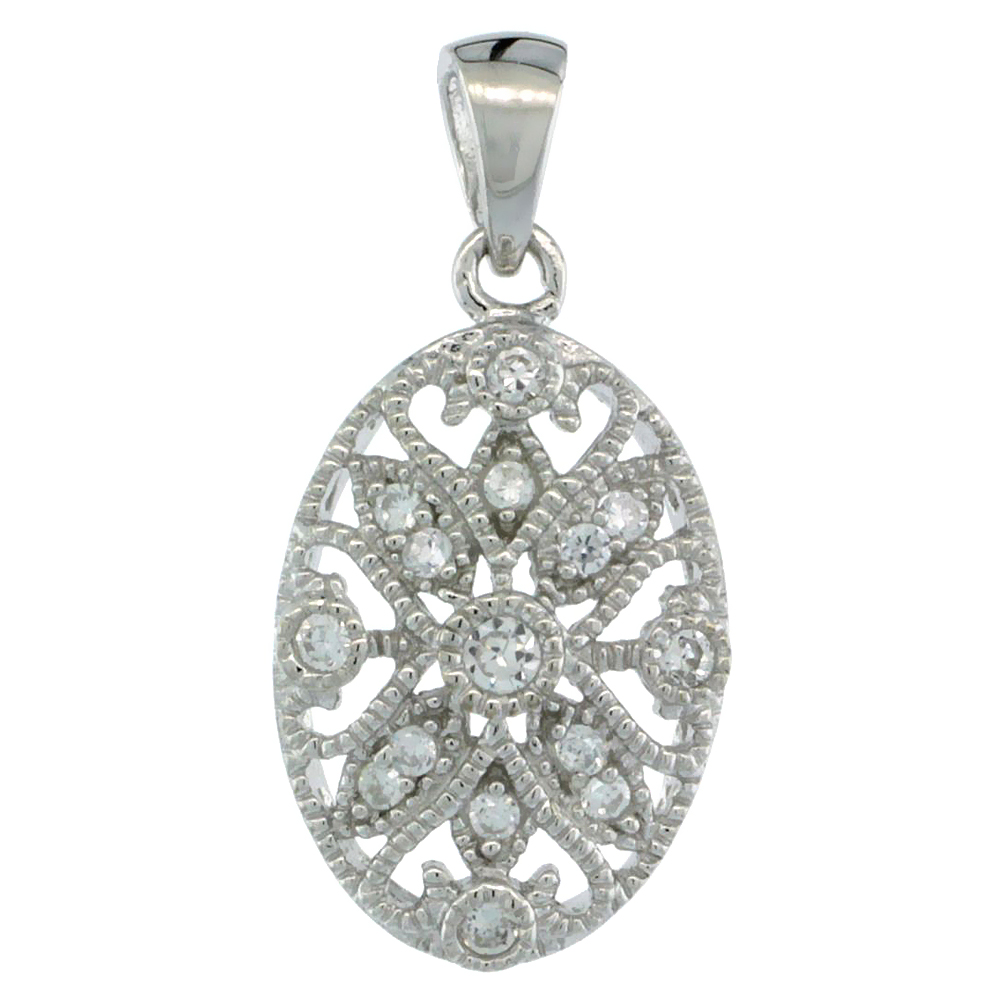 Sterling Silver Cubic Zirconia Jeweled Pear-shaped Floral Pendant for women 3/4 inch