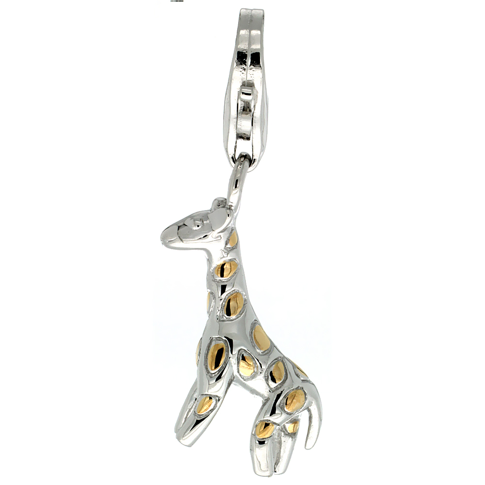 Sterling Silver 2-Tone Gold Plated Giraffe Charm with Lobster Clasp for Bracelets Women 3/4 inch