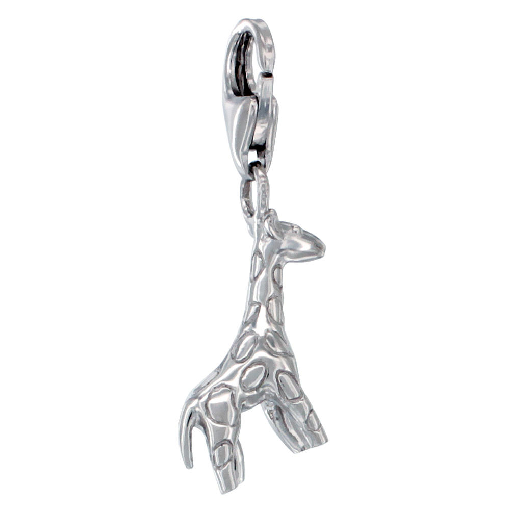 STERLING SILVER GIRAFFE CHARM WITH LOBSTER CLASP FOR BRACELETS WOMEN 3/4 INCH