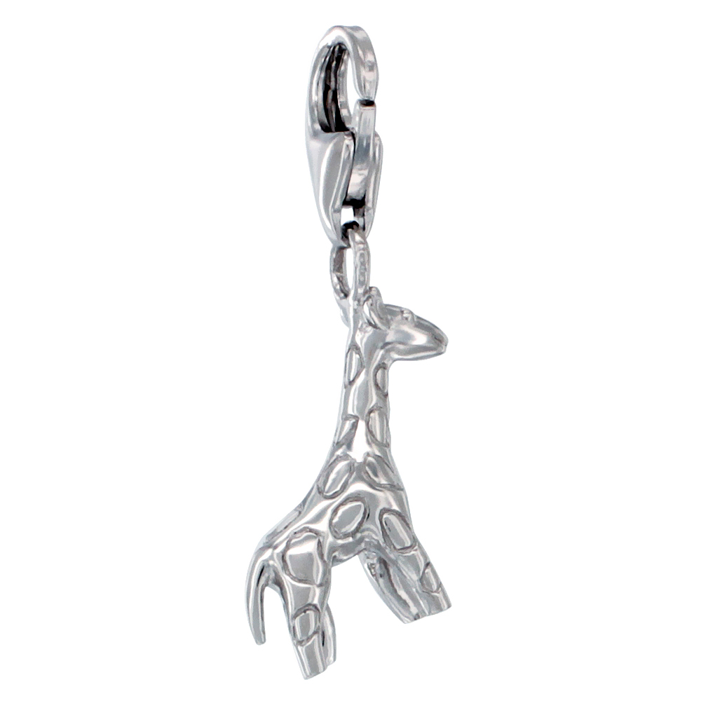 Sterling Silver Giraffe Charm for Bracelet, 3/4 inch long, Rhodium Finish