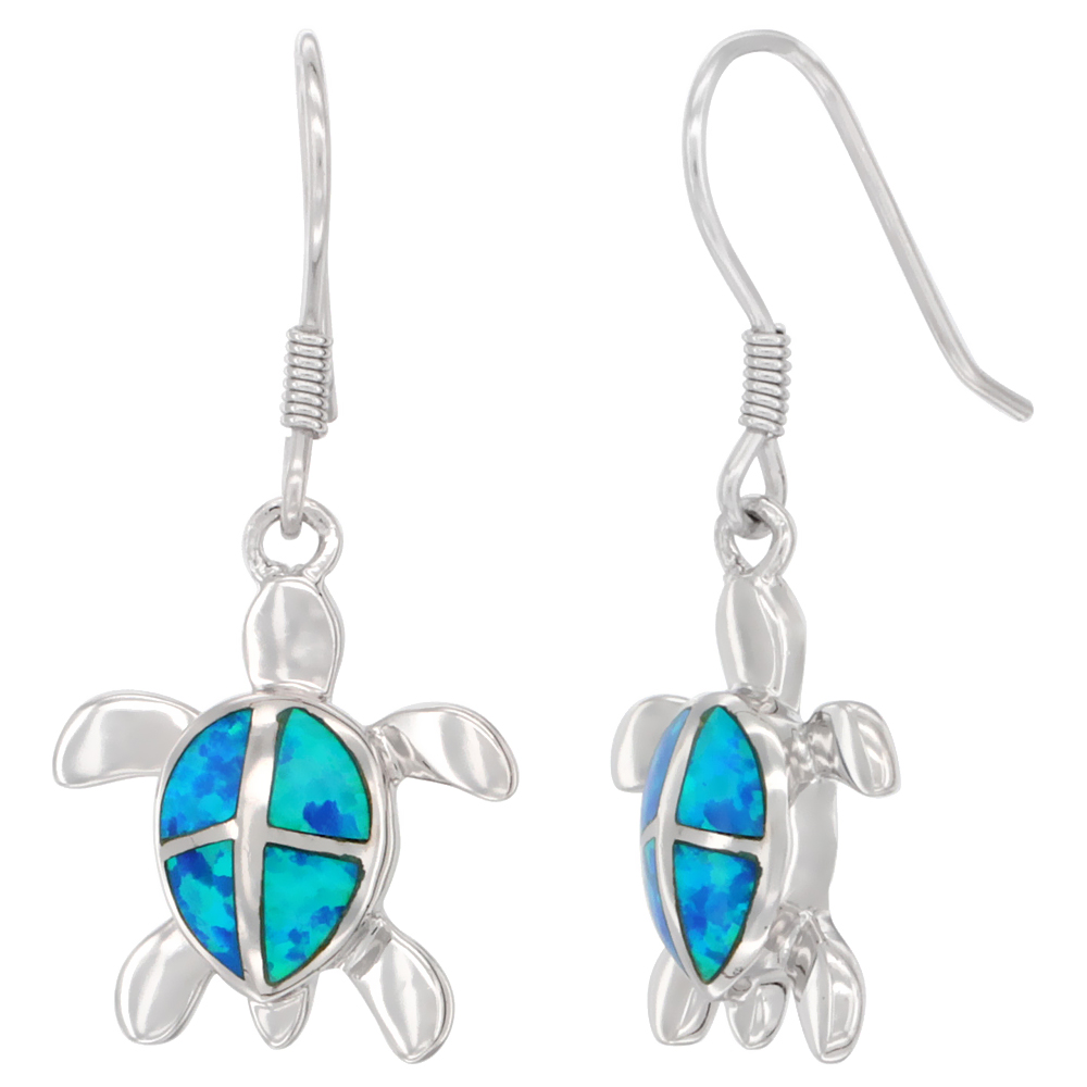 STERLING SILVER TURTLE EARRINGS SYNTHETIC BLUE OPAL