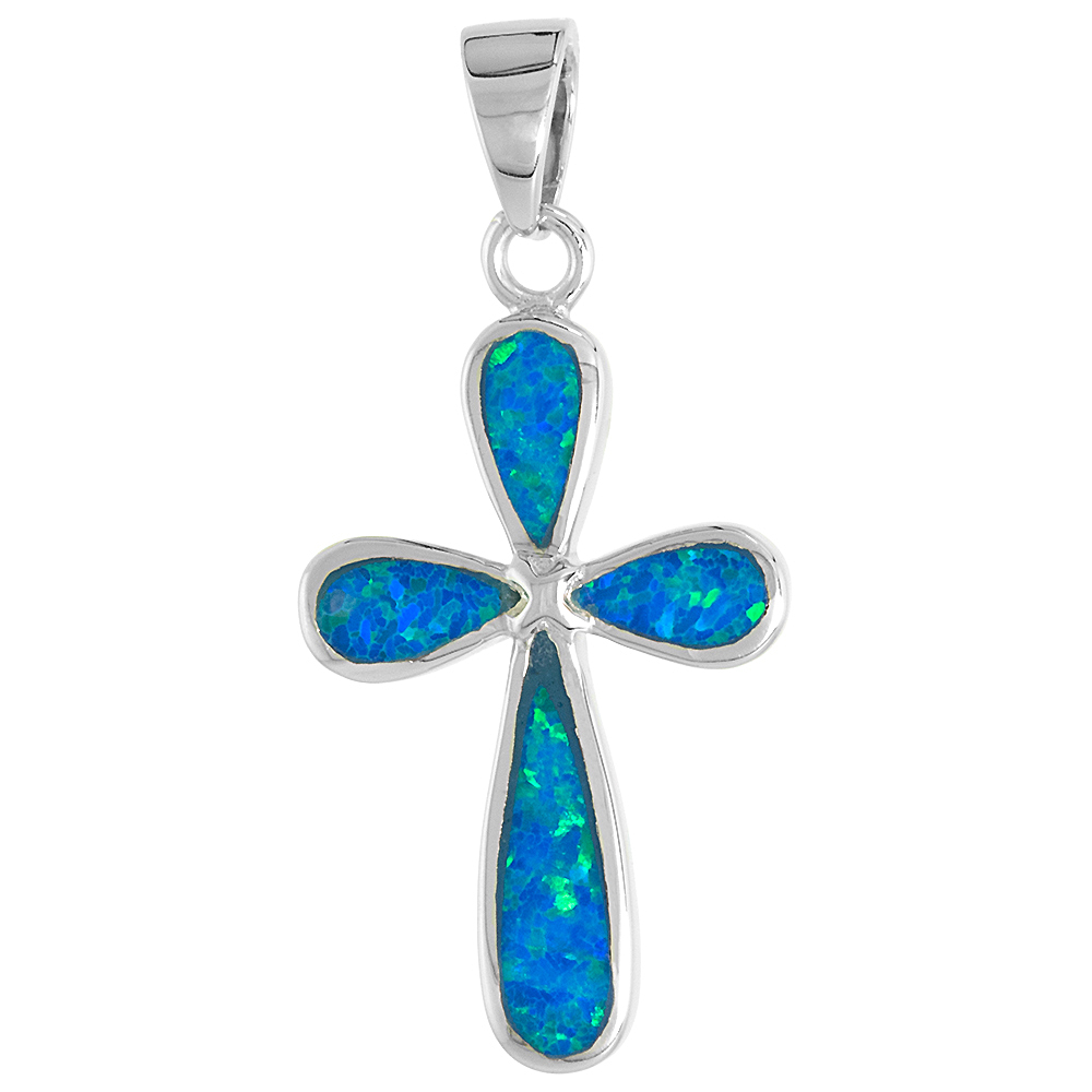 Sterling Silver Synthetic Opal Everlasting Cross Cross Pendant for Women 1 inch w/ NO Chain