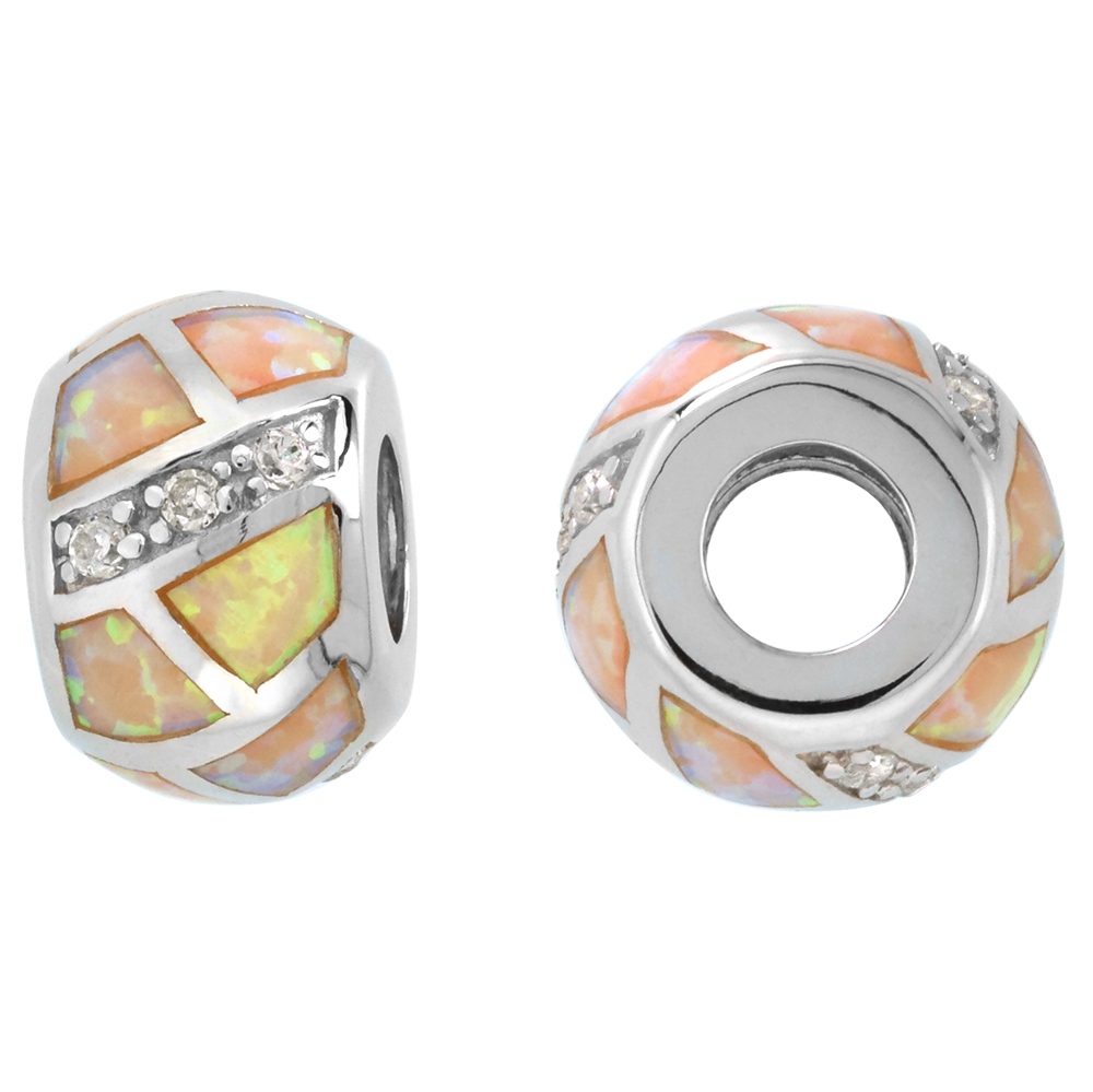 STERLING SILVER SYNTHETIC YELLOW OPAL BEAD CHARM CZ STONES FITS ALL CHARM BRACELETS 3/8 INCH