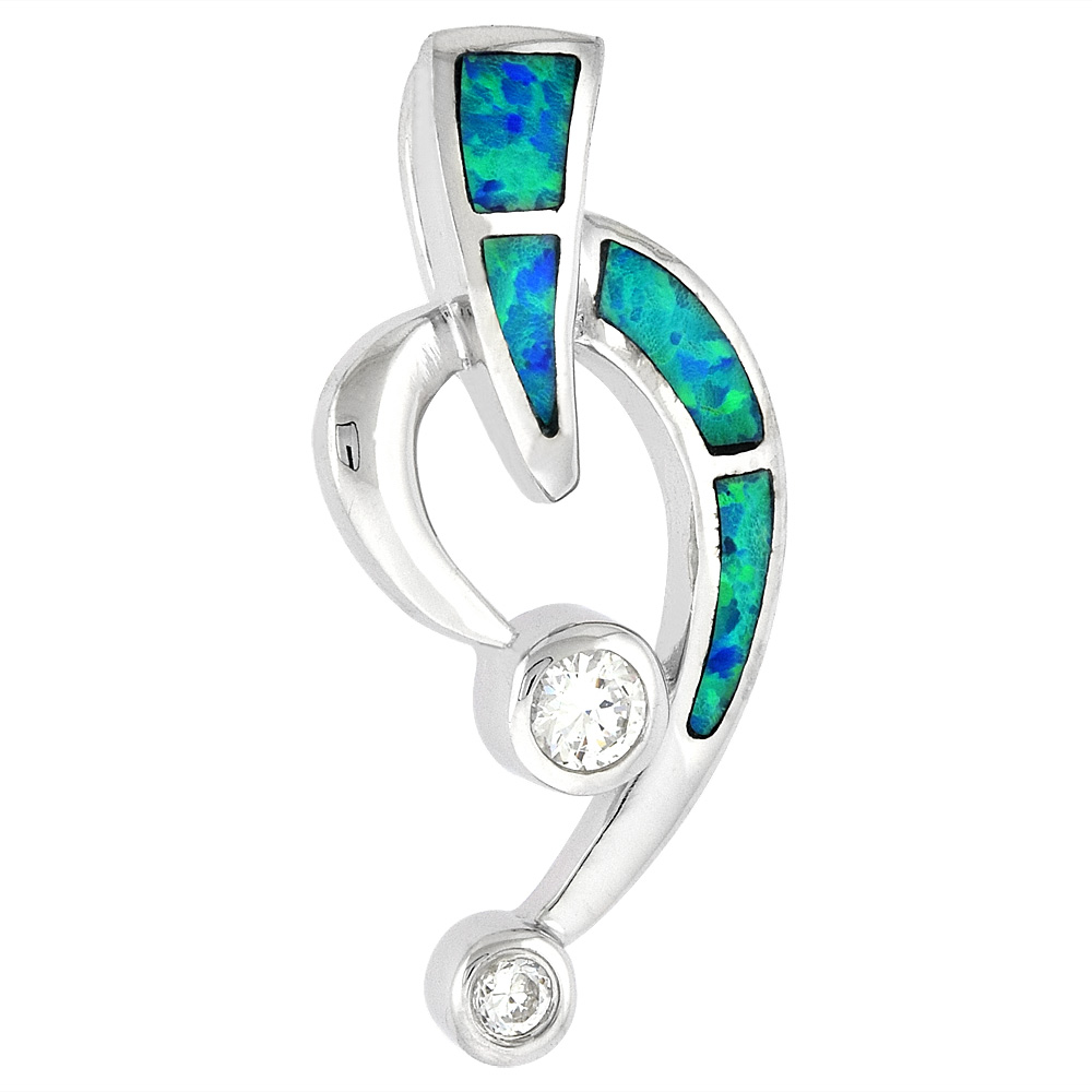 Sterling Silver Synthetic Opal Open Heart Pendant for Women Hand Inlay Amethyst CZ 5 mm I inch