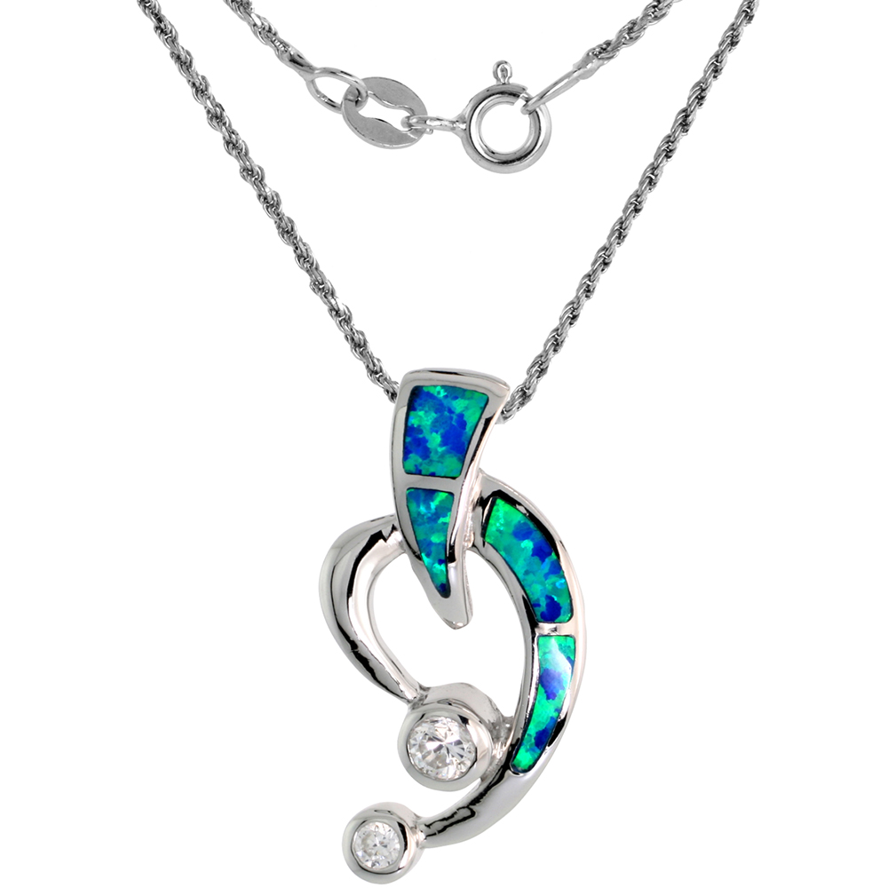 Sterling Silver Synthetic Opal Open Heart Necklace for Women Amethyst CZ 5 mm I inch