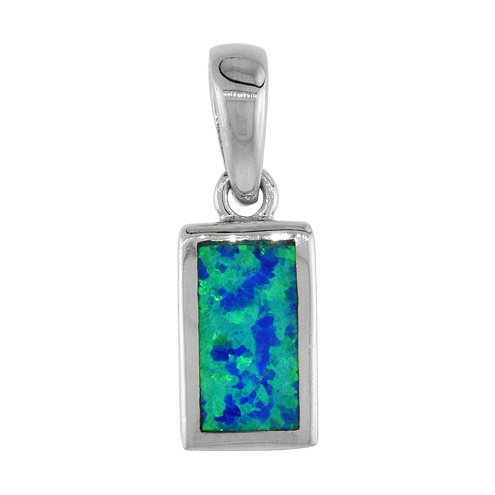Sterling Silver Synthetic Opal Rectangular Pendant for Women Hand Inlay 7/16 inch X 1/4 inch (11 X 7 mm)