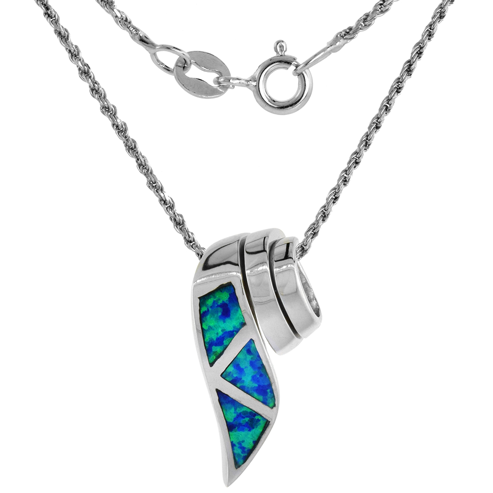 Sterling Silver Synthetic Opal Ribbon Slide Necklace for Women Hand Inlay 3/4 inch Rope Chain
