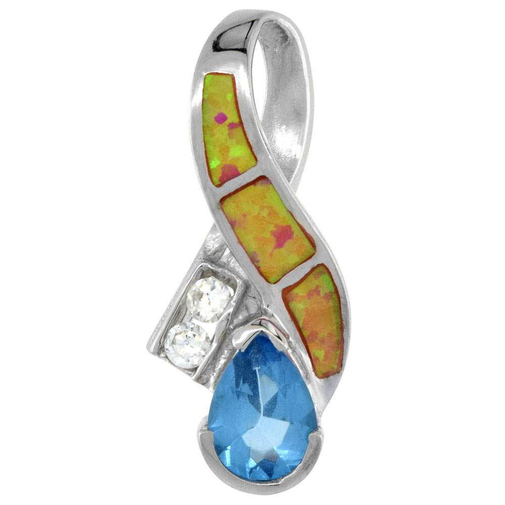 STERLING SILVER SYNTHETIC PINK OPAL RIBBON BREAST CANCER AWARENESS PENDANT AMETHYST CZ 1 1/16 INCH