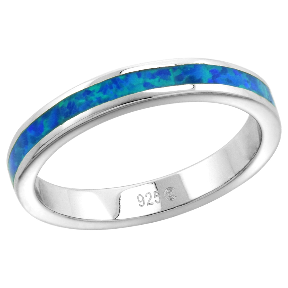 3MM STERLING SILVER SYNTHETIC OPAL STACKABLE RING FOR WOMEN SIZES 6-9