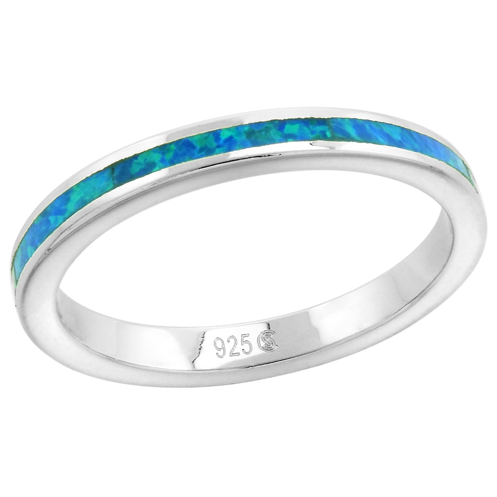 2.5MM STERLING SILVER SYNTHETIC OPAL STACKABLE RING FOR WOMEN SIZES 6-9