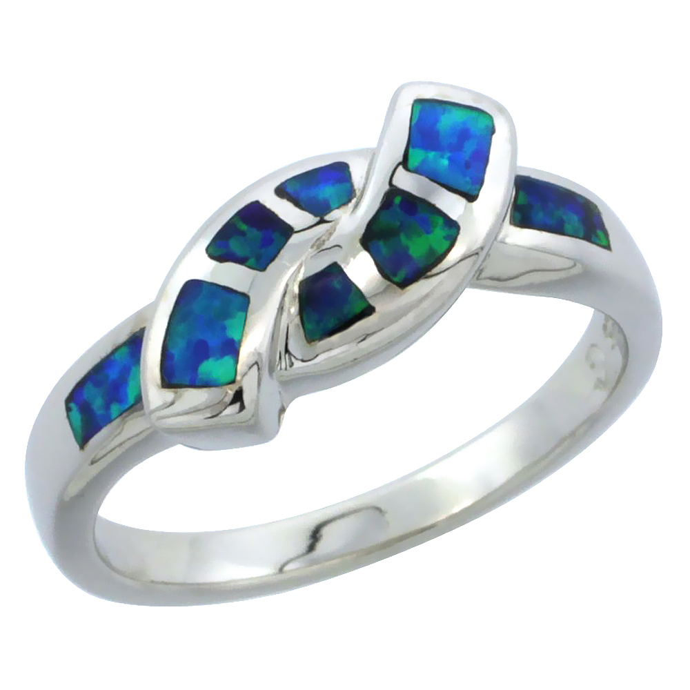 DAINTY STERLING SILVER BLUE SYNTHETIC OPAL BYPASS RING FOR WOMEN 3/16 INCH
