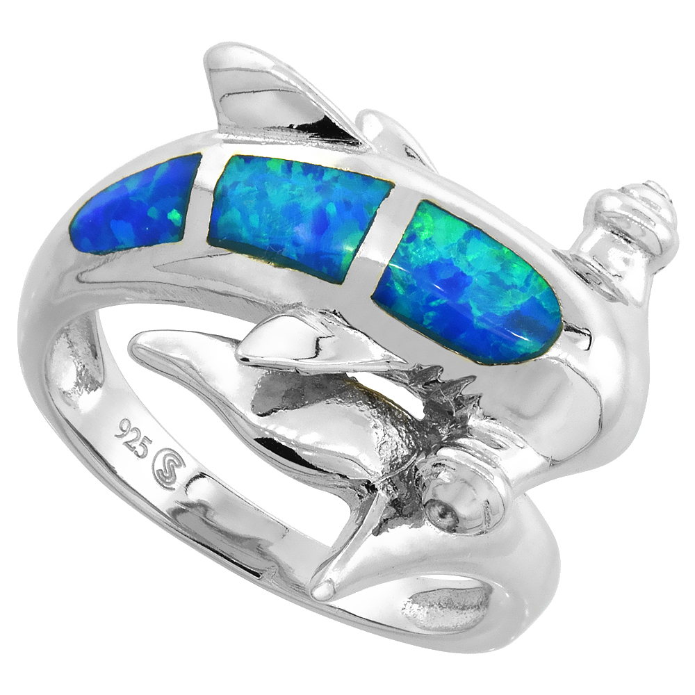 Sterling Silver Synthetic Pink Opal Hammerhead Shark Ring, 3/4 inch