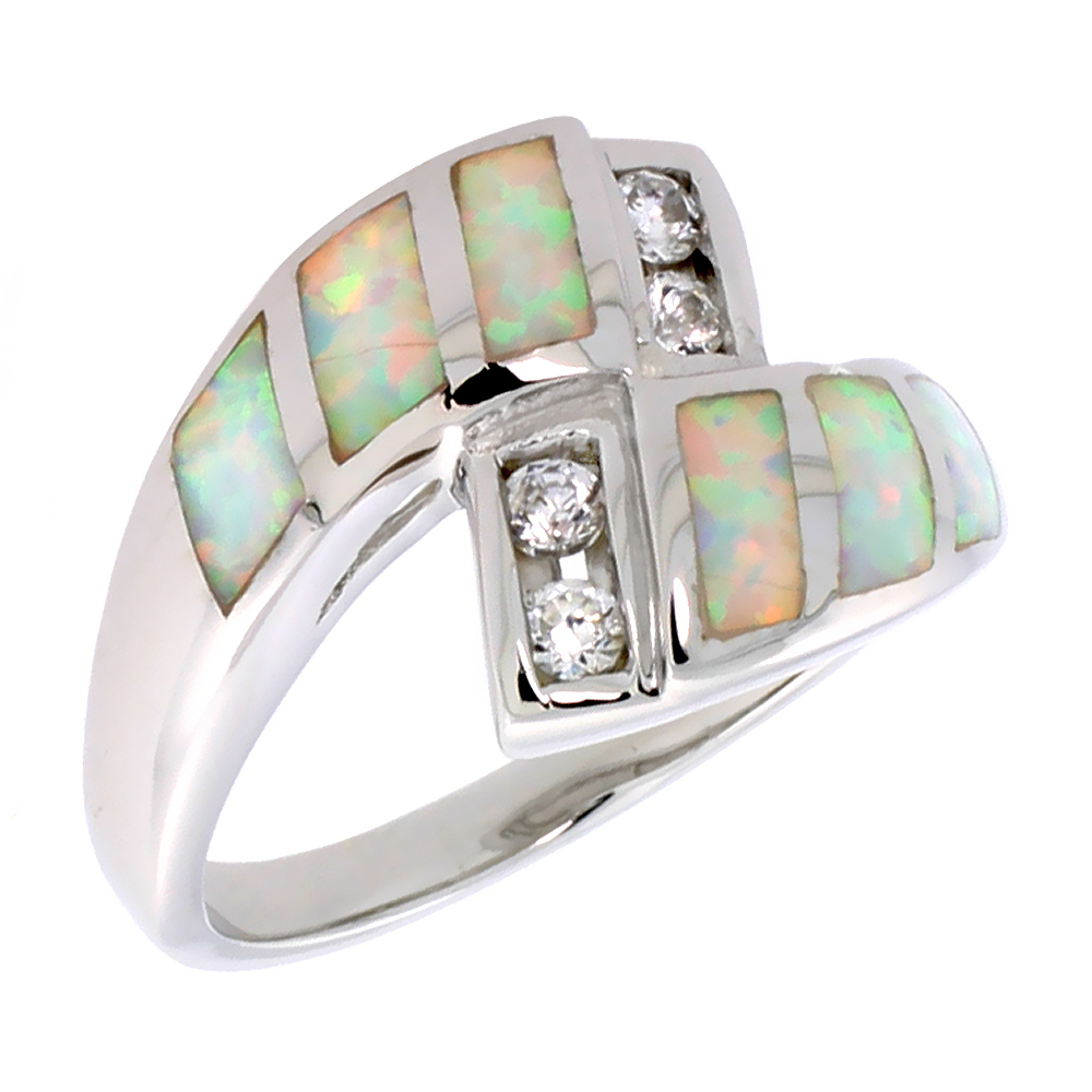 Sterling Silver Synthetic Pink Opal Swirl Ring Trillion Blue Topaz CZ Cubic Zirconia Accent, 7/16 inch