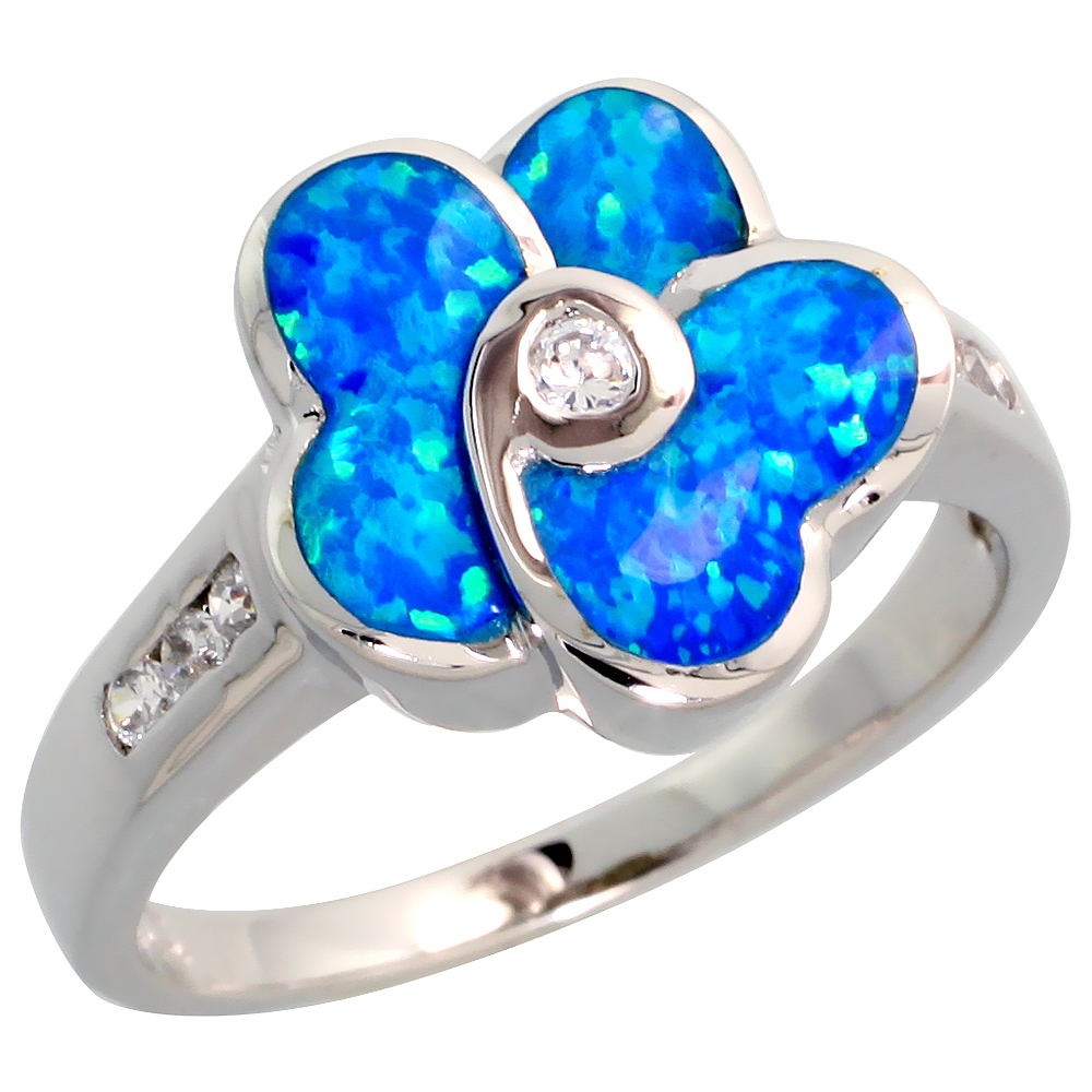 Sterling Silver Synthetic Pink Opal Flower Ring Cubic Zirconia Accent, 5/8 inch