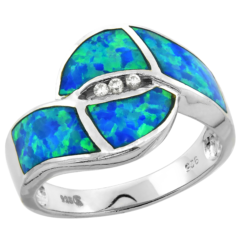 Sterling Silver Synthetic Pink Opal Ring Cubic Zirconia Accent, 9/16 inch