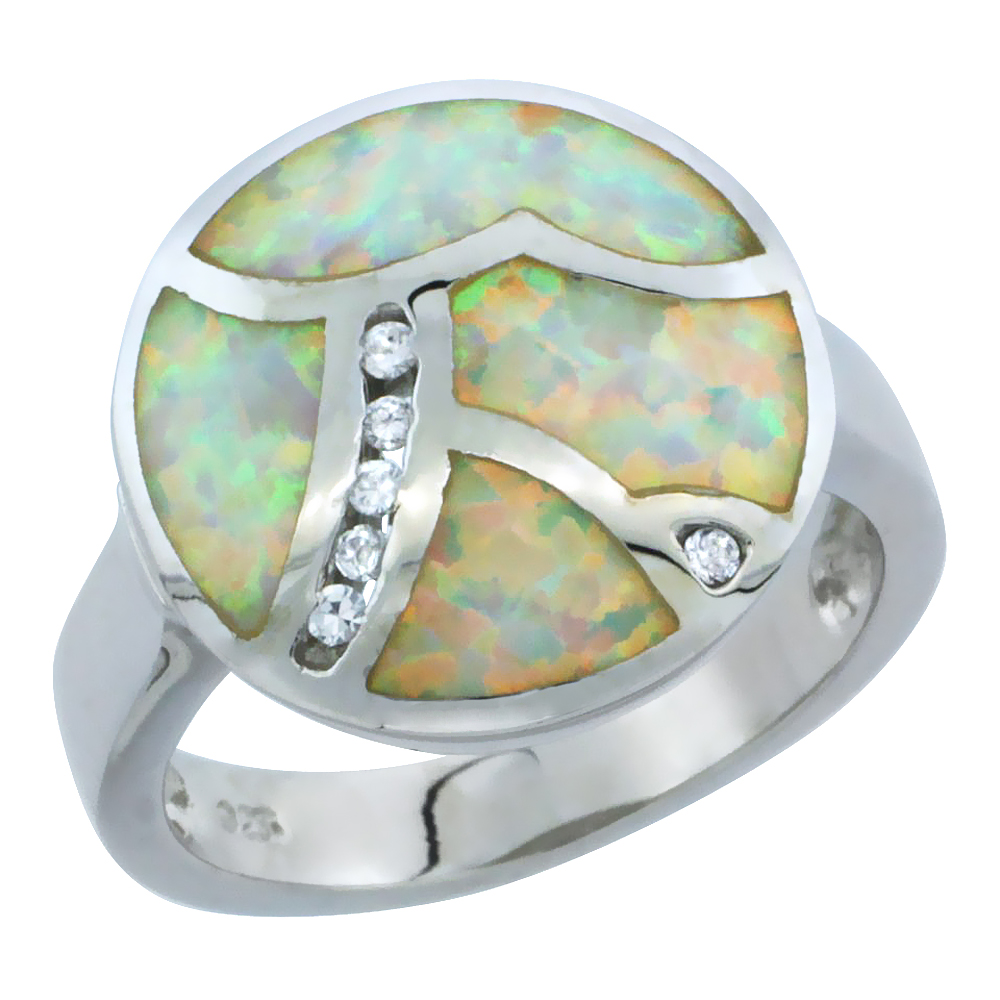 Sterling Silver Synthetic Pink Opal Round Ring Cubic Zirconia Accent, 11/16 inch