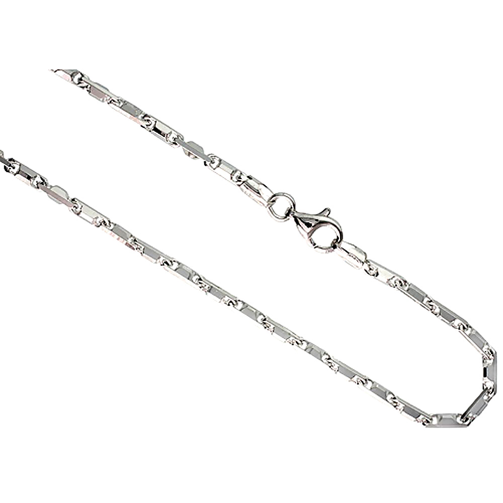 Sterling Silver Baht Chain Necklaces & Bracelets 2.5mm Beveled Edges Nickel Free Italy, sizes 7 - 30 inch