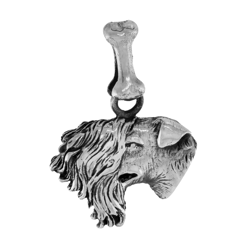 Sterling Silver Kerry Blue Terrier Dog Pendant Head Profile
