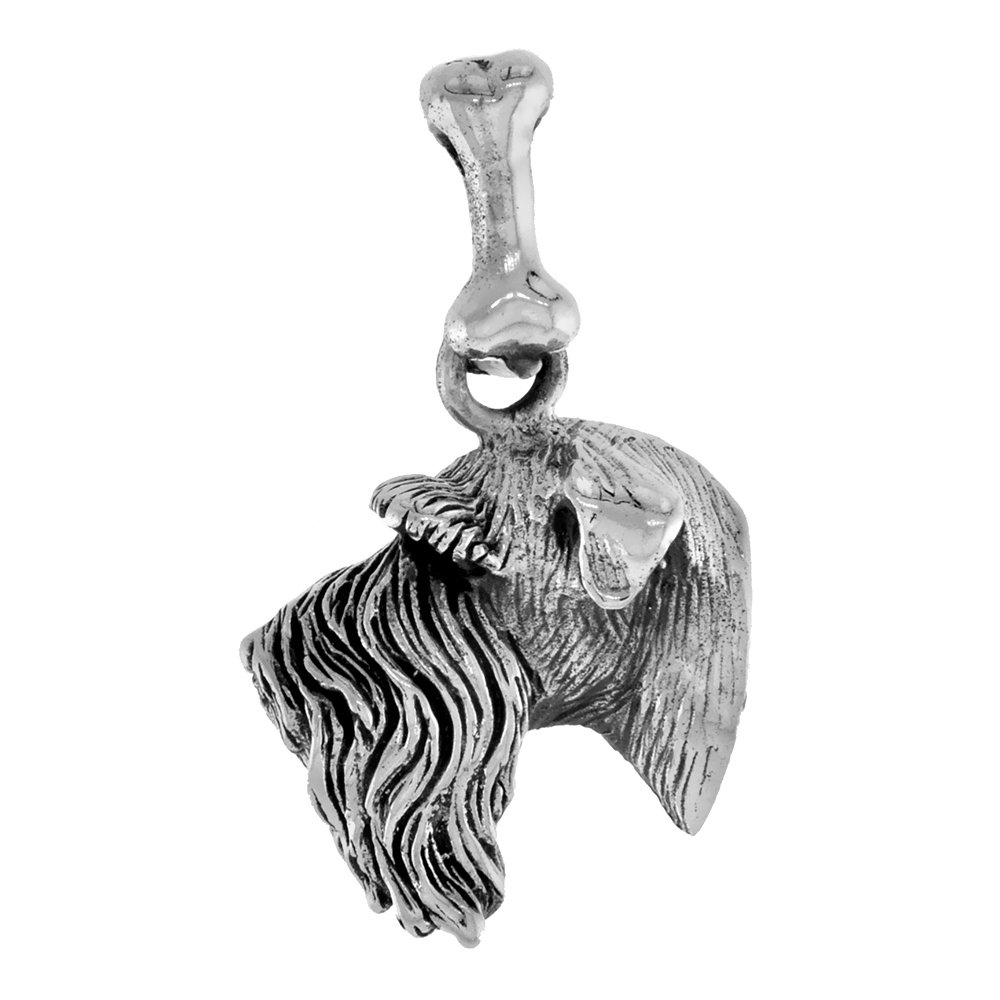 STERLING SILVER SCHNAUZER DOG PENDANT HEAD PROFILE