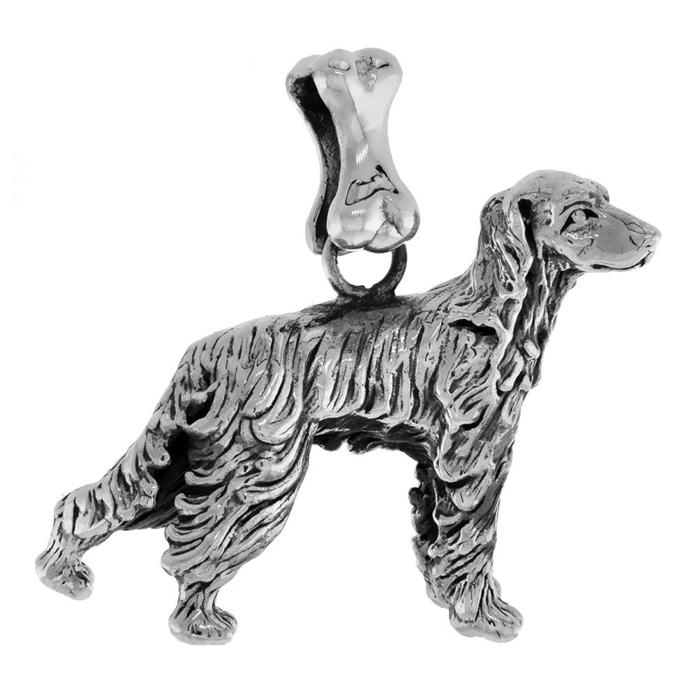 Sterling Silver Setter Dog Pendant 3-D full Body