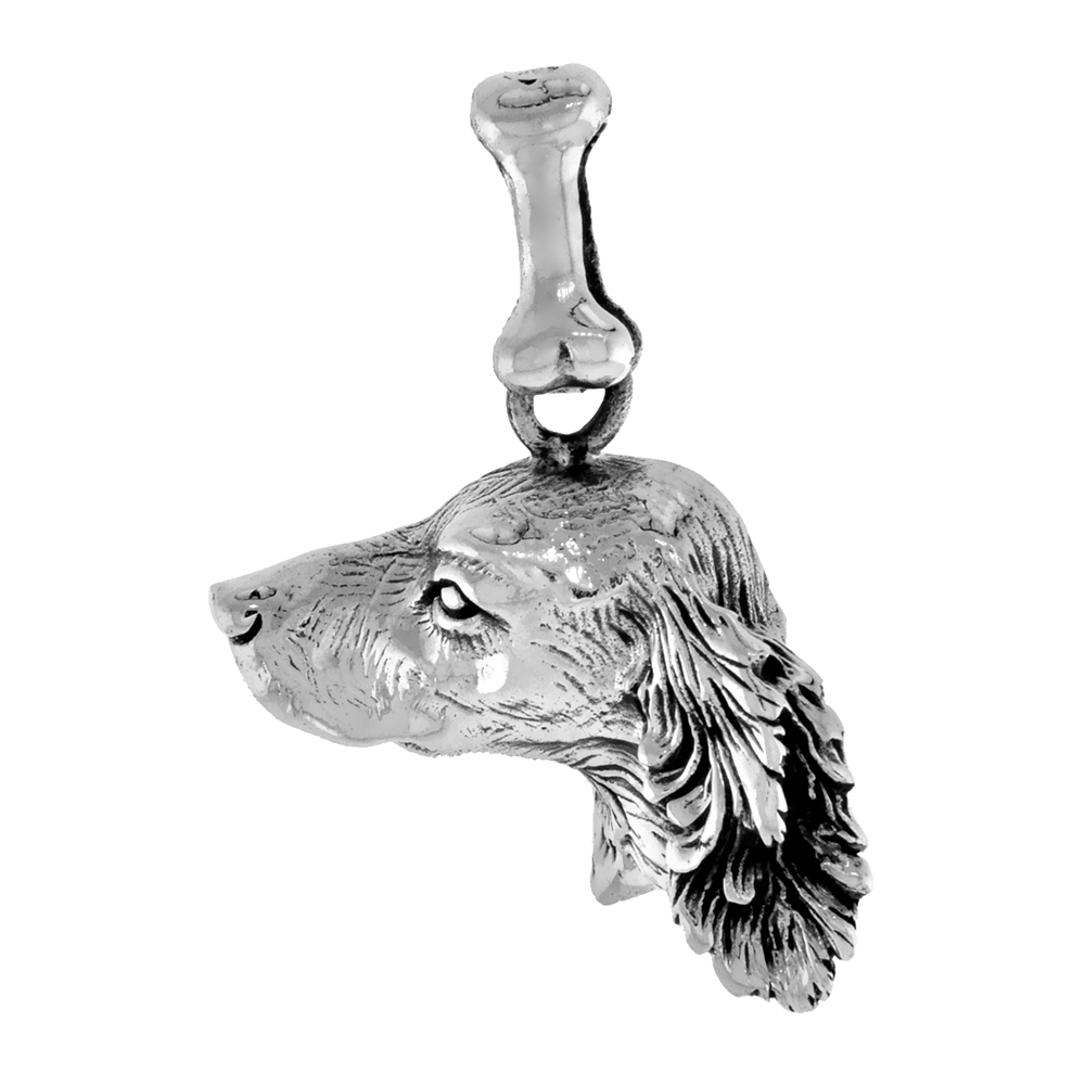 STERLING SILVER SETTER DOG PENDANT HEAD PROFILE