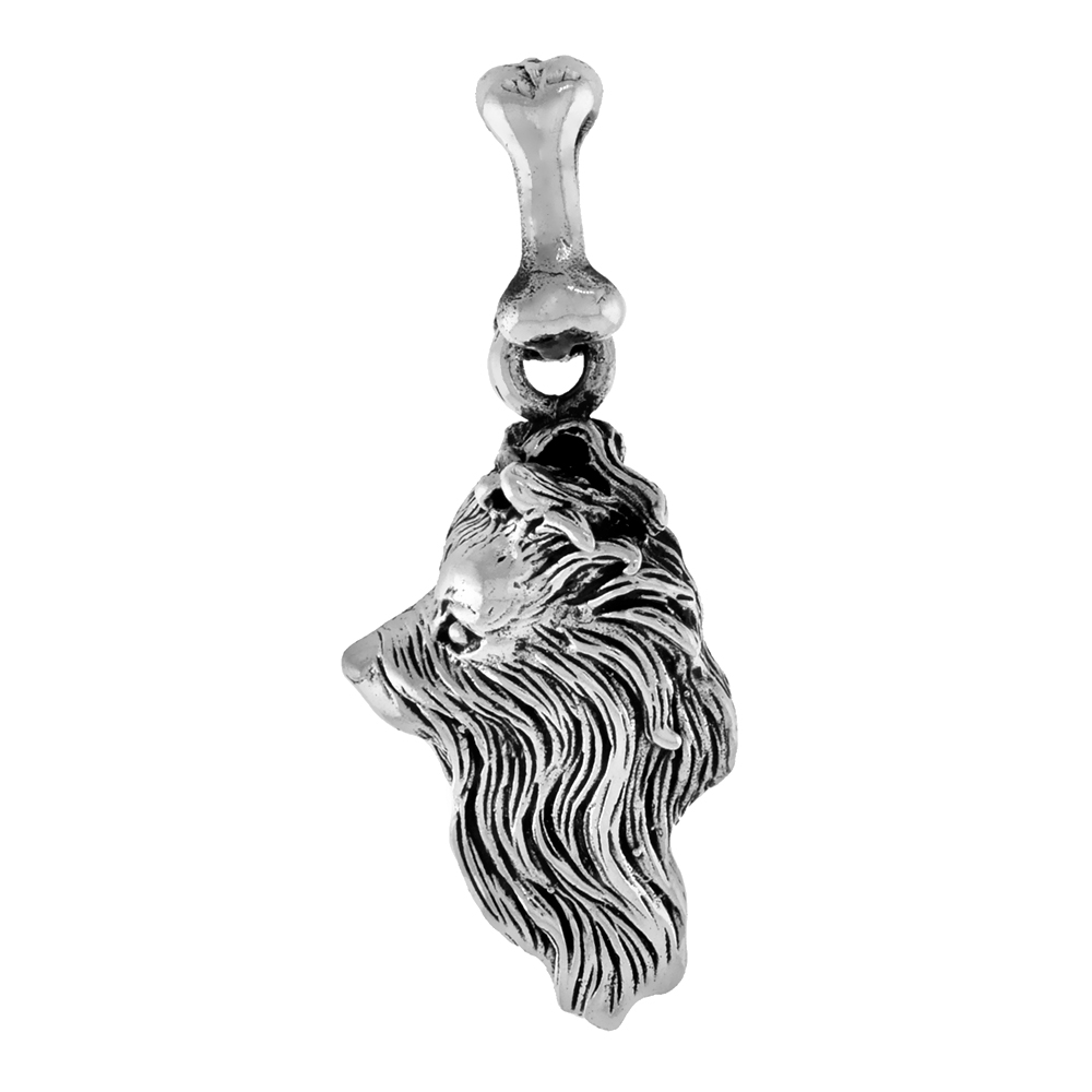 Sterling Silver Yorkshire Terrier Dog Pendant Head Profile