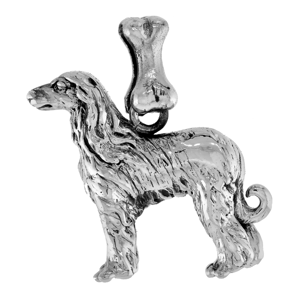 Sterling Silver Afghan Dog Pendant 3-D full Body
