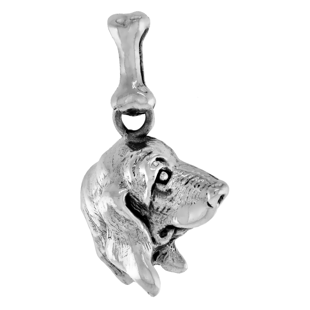 Sterling Silver Basset Hound Dog Pendant Head Profile
