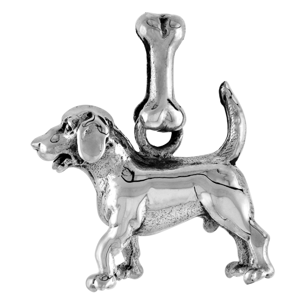 Sterling Silver Beagle Dog Pendant 3-D full Body