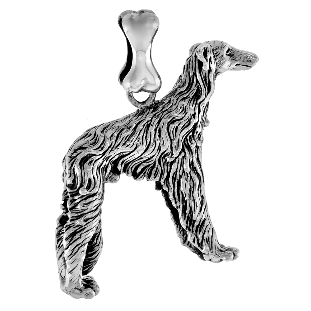 Sterling Silver Borzoi Dog Pendant 3-D full Body