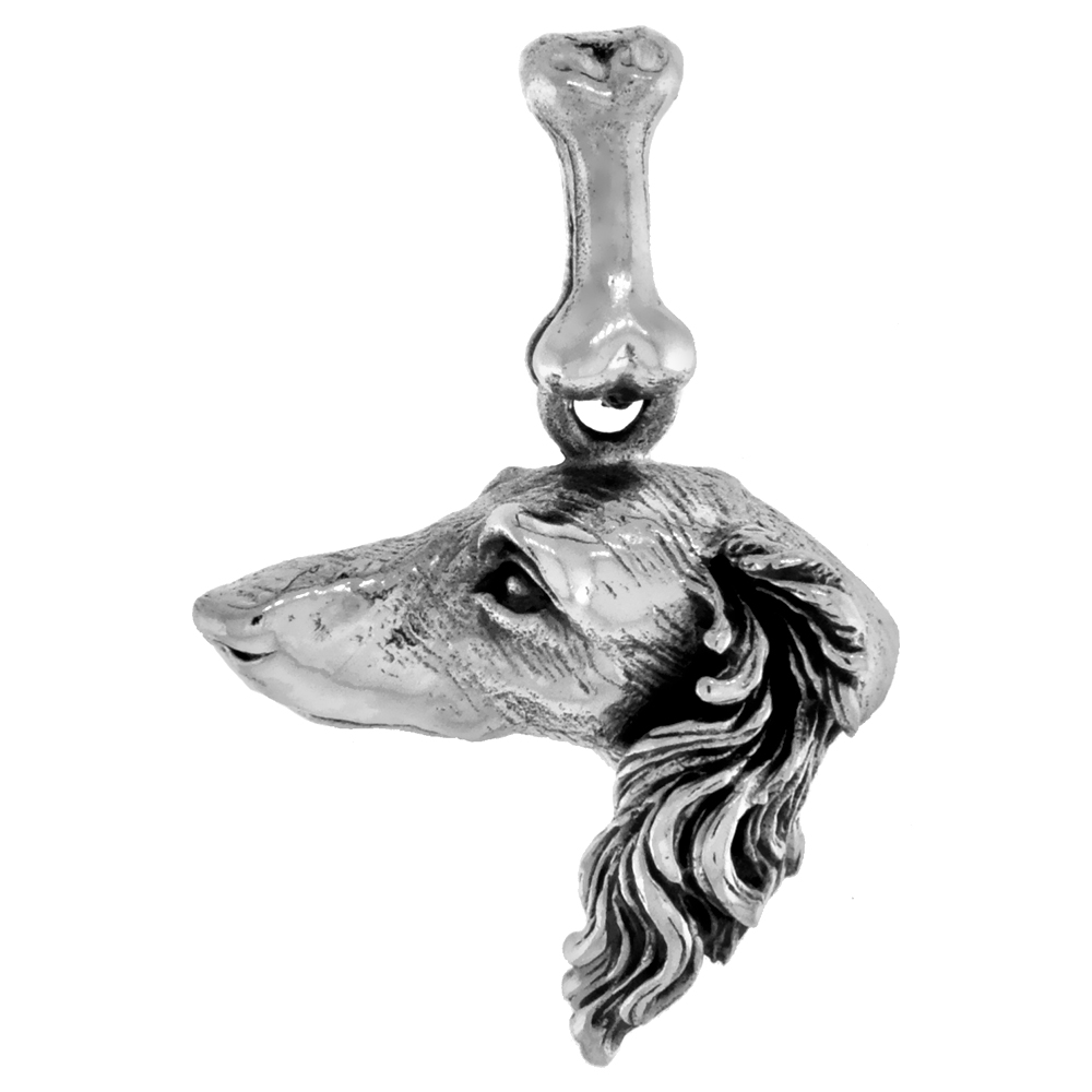 STERLING SILVER BORZOI DOG PENDANT HEAD PROFILE