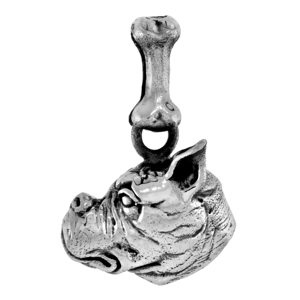 Sterling Silver Boxer Dog Pendant Head Profile