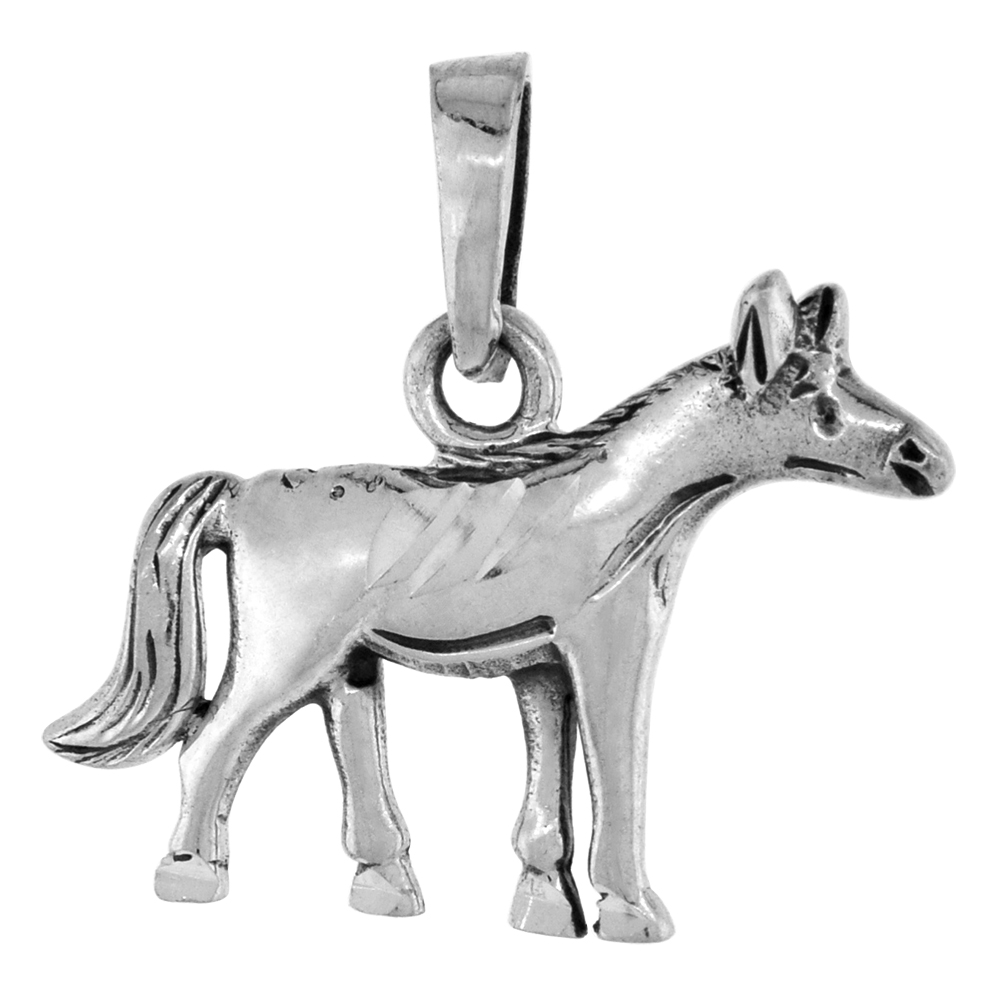 1 inch Sterling Silver Mule Pendant Diamond-Cut Oxidized finish NO Chain