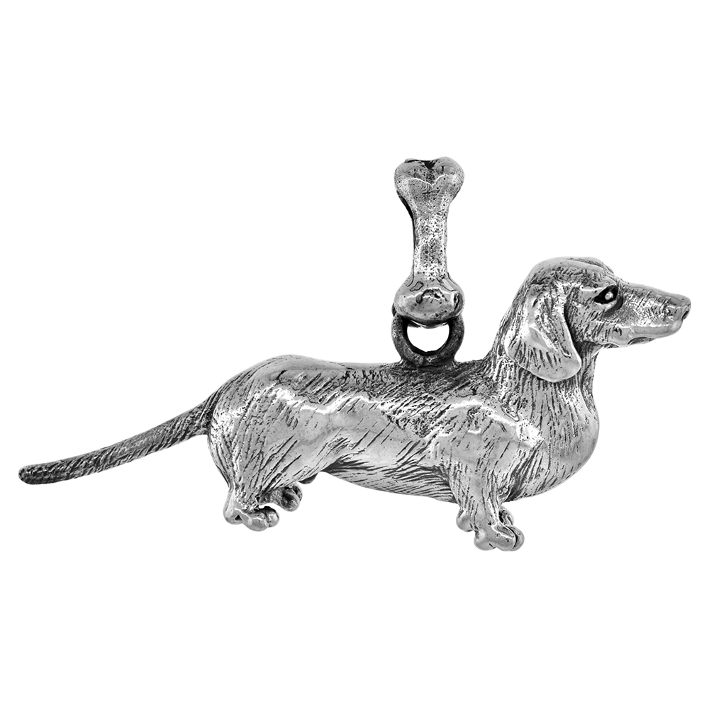 STERLING SILVER DACHSHUNDS DOG PENDANT 3-D FULL BODY
