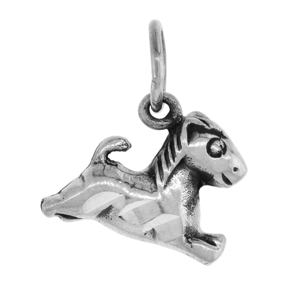 TINY 5/8 INCH STERLING SILVER HORSE PENDANT FOR WOMEN DIAMOND-CUT OXIDIZED FINISH NO CHAIN