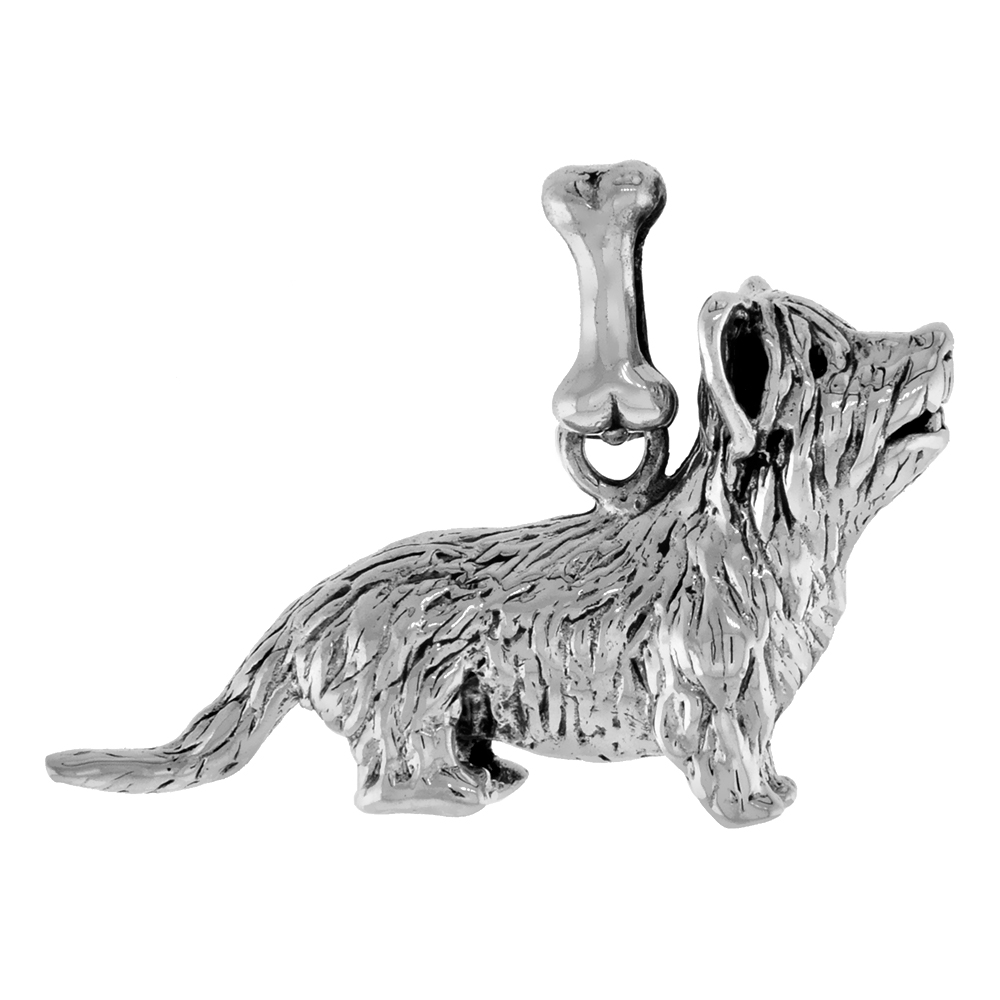 STERLING SILVER DANDIE DIMMONT TERRIER DOG PENDANT 3-D FULL BODY
