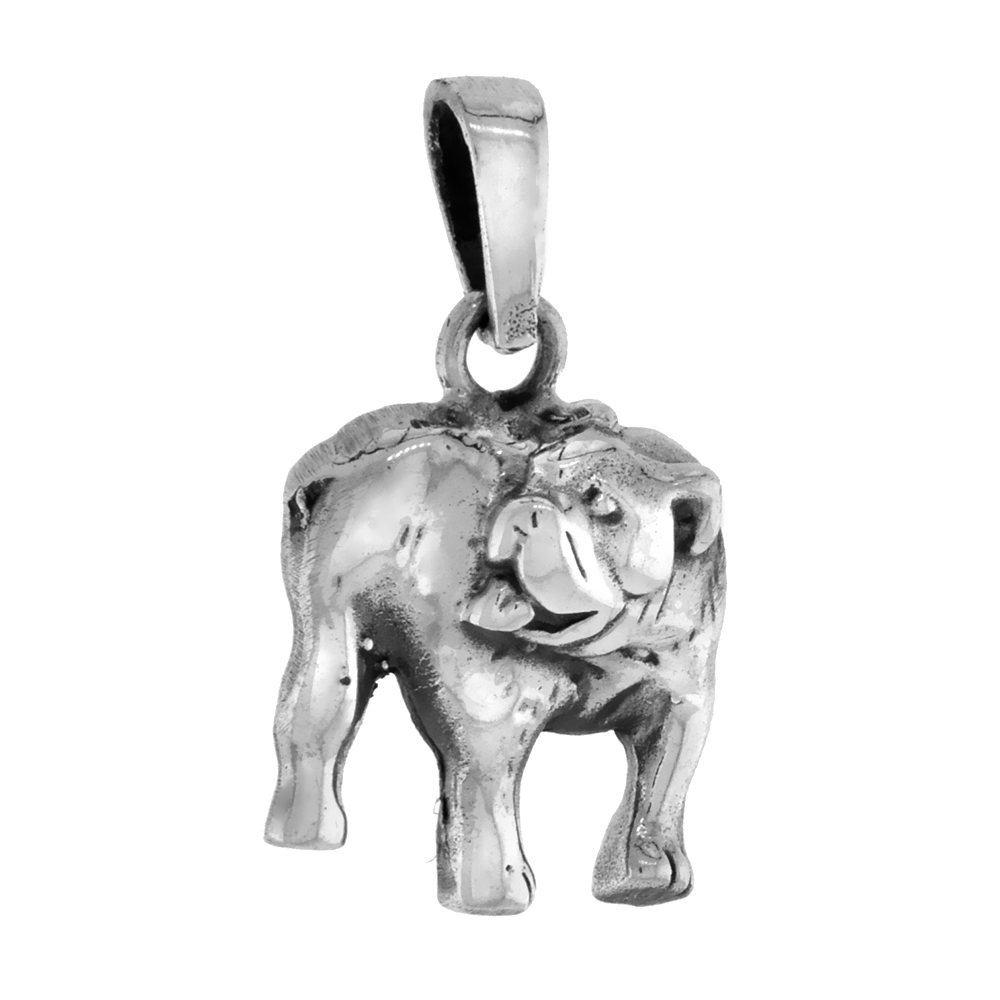 Sterling Silver Bulldog Pendant 3-D full Body 1 inch tall